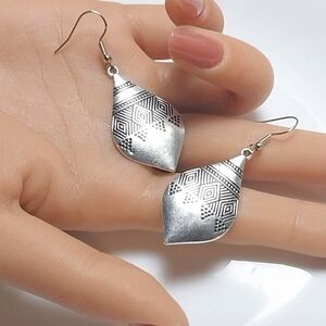 925 Sterling Silver Carved Aztec Dangle  Earrings